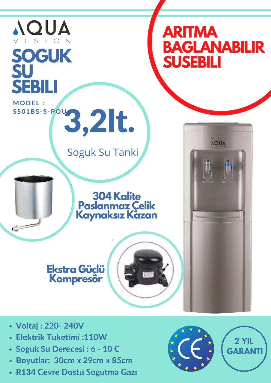 SS01BS-POU - ARITMAYA BAĞLANABİLİR - SADECE SOGUK SU SEBİLİ